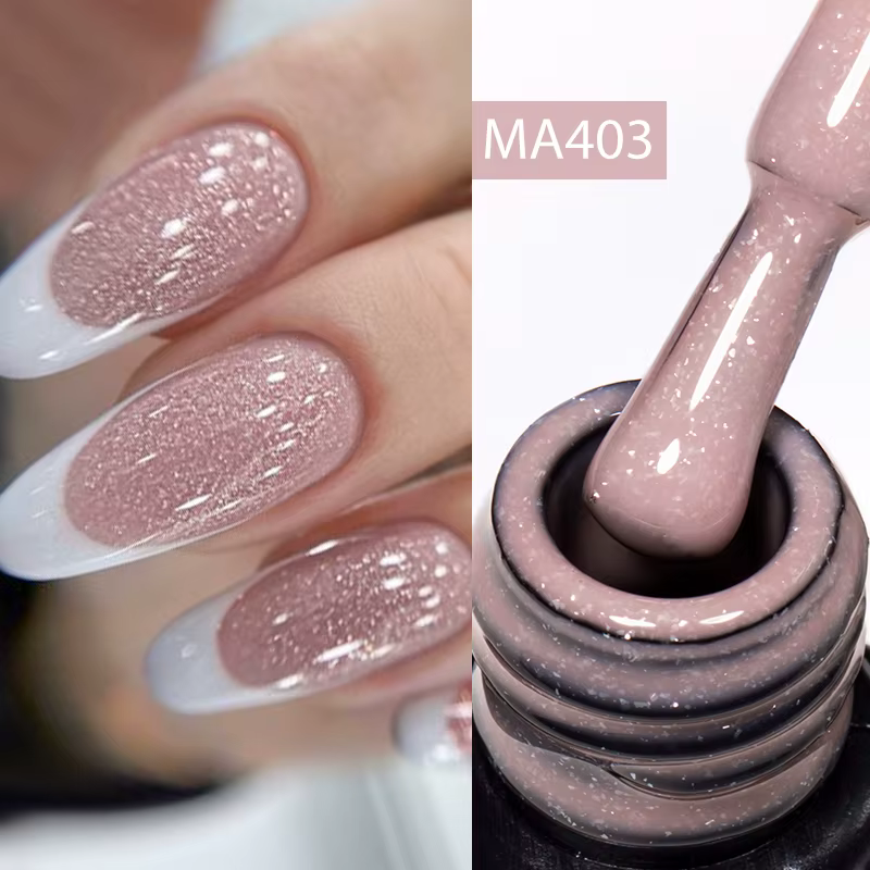 MEET ACROSS 7ml Base en caoutchouc Gel paillettes nu rose blanc 2 en 1 Gel vernis à ongles