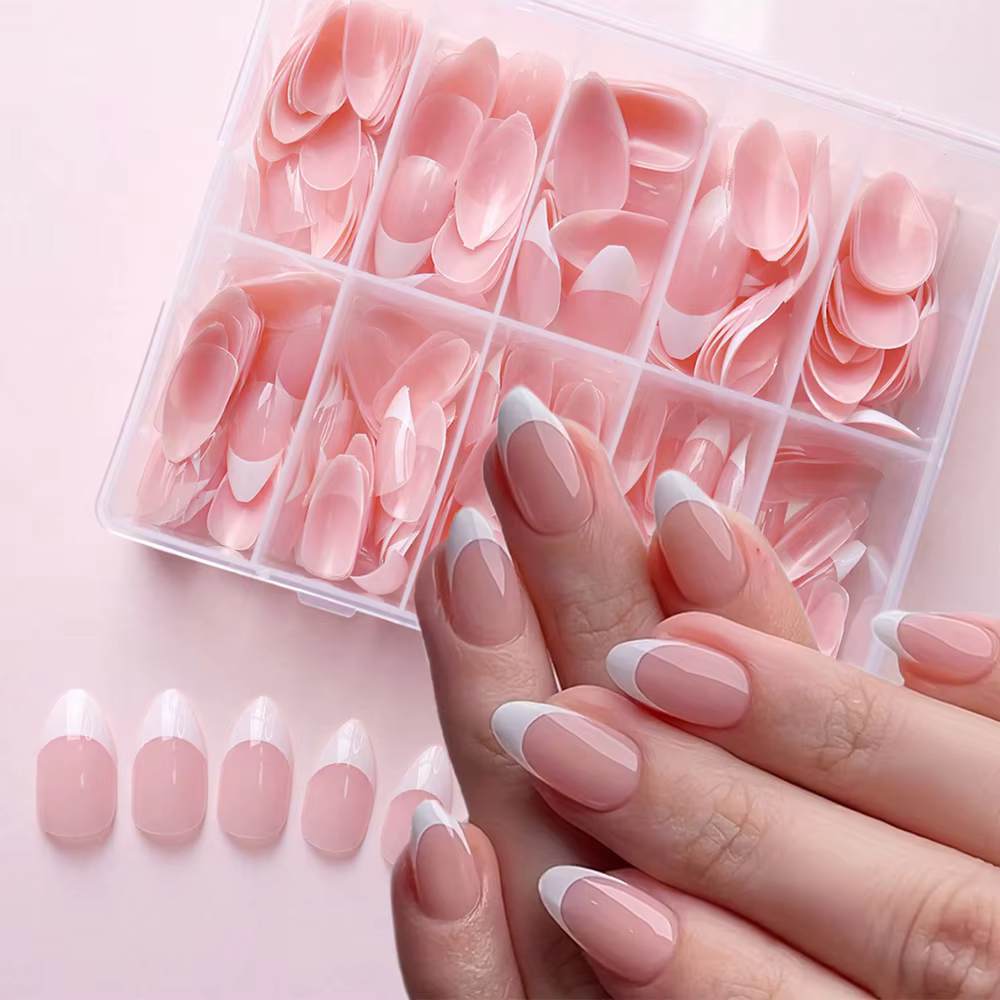 120/150/360 pièces amande rose français presse sur ongles brillant