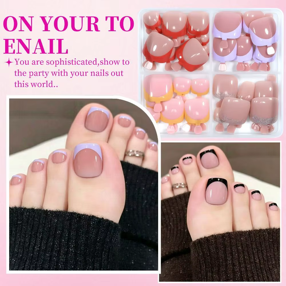 Faux ongles courts carrés pour les orteils