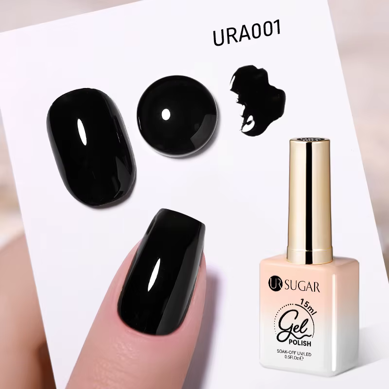UR SUGAR 15ml Vernis à ongles gel UV/LED noir haute brillance pour manucure française