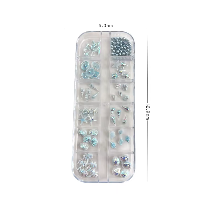 Lot de 12 boîtes de 12 compartiments pour décoration d'ongles : étoiles de mer