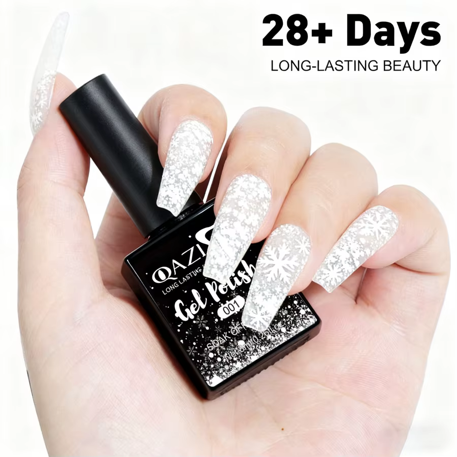 QAZIXU 8ml flocon de neige Gel vernis à ongles UV LED Semi Permanent blanc rose paillettes