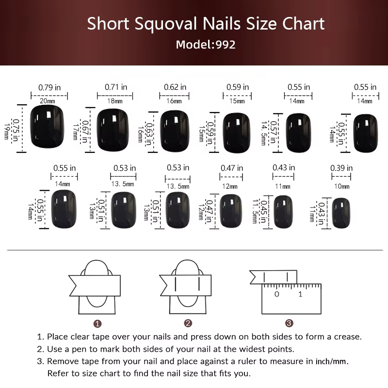 24 pièces court Squoval presse sur ongles vin rouge faux