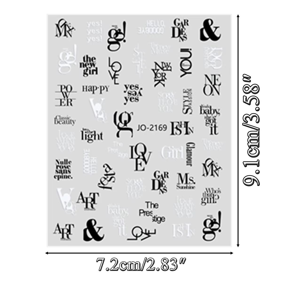 Autocollants pour ongles avec lettres anglaises noires et blanches