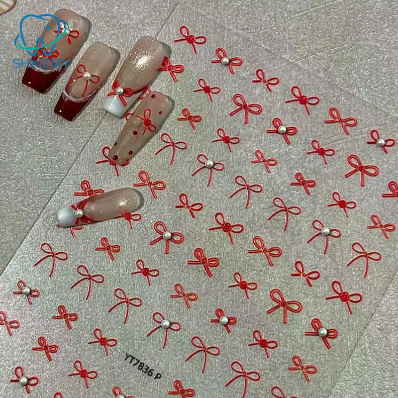 Autocollants pour ongles exquis en forme de mini-nœuds