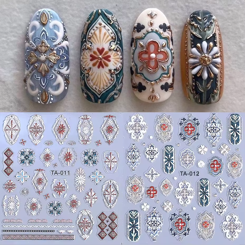 Bohême rétro Nail Art autocollants dentelle fleur fenêtre bronzant Design décalcomanies ongles breloques décorations