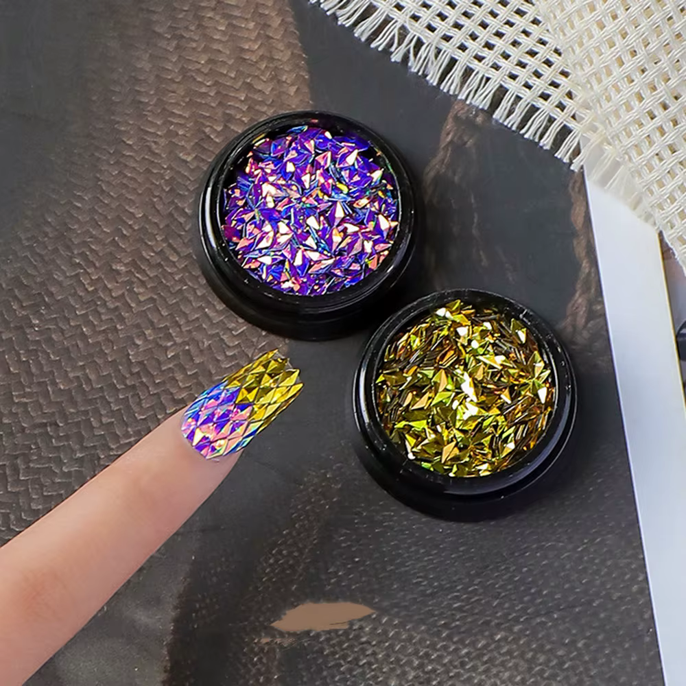 1 pot Laser tons métalliques géométrique Nail Art décors Ultra-mince brillant rhombique ongles paillettes en forme de diamant accessoires de manucure *