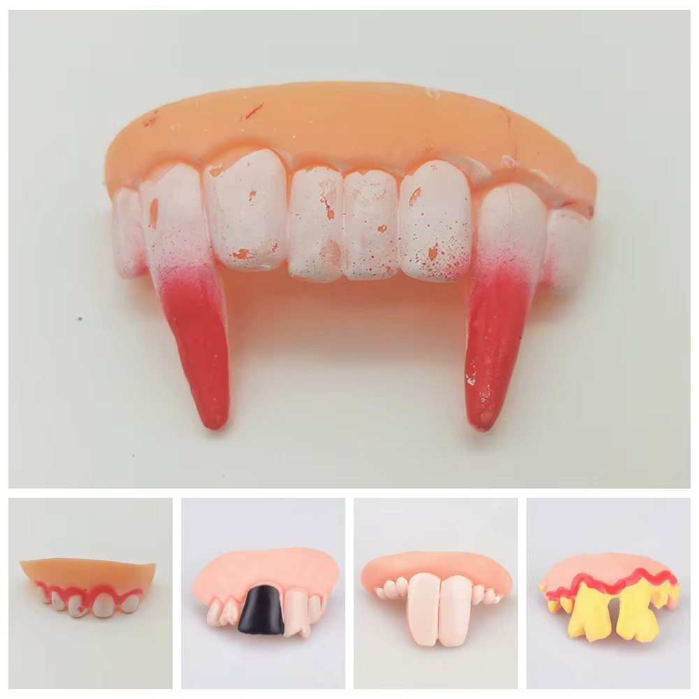Gags pour prothèses dentaires amusantes, 10 styles, dents laides, jouet en caoutchouc, fausses dents, accessoire de décoration d'halloween