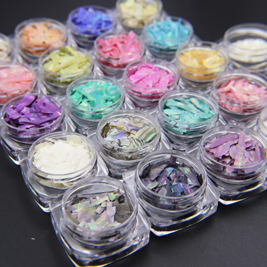 Flocons de nacre ultra-fins pour nail art – Éclats de coquillages naturels irréguliers