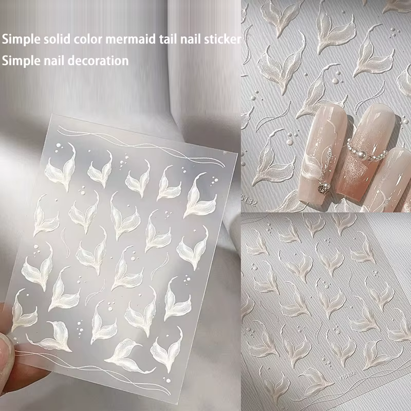 Autocollants pour ongles en queue de poisson blanche