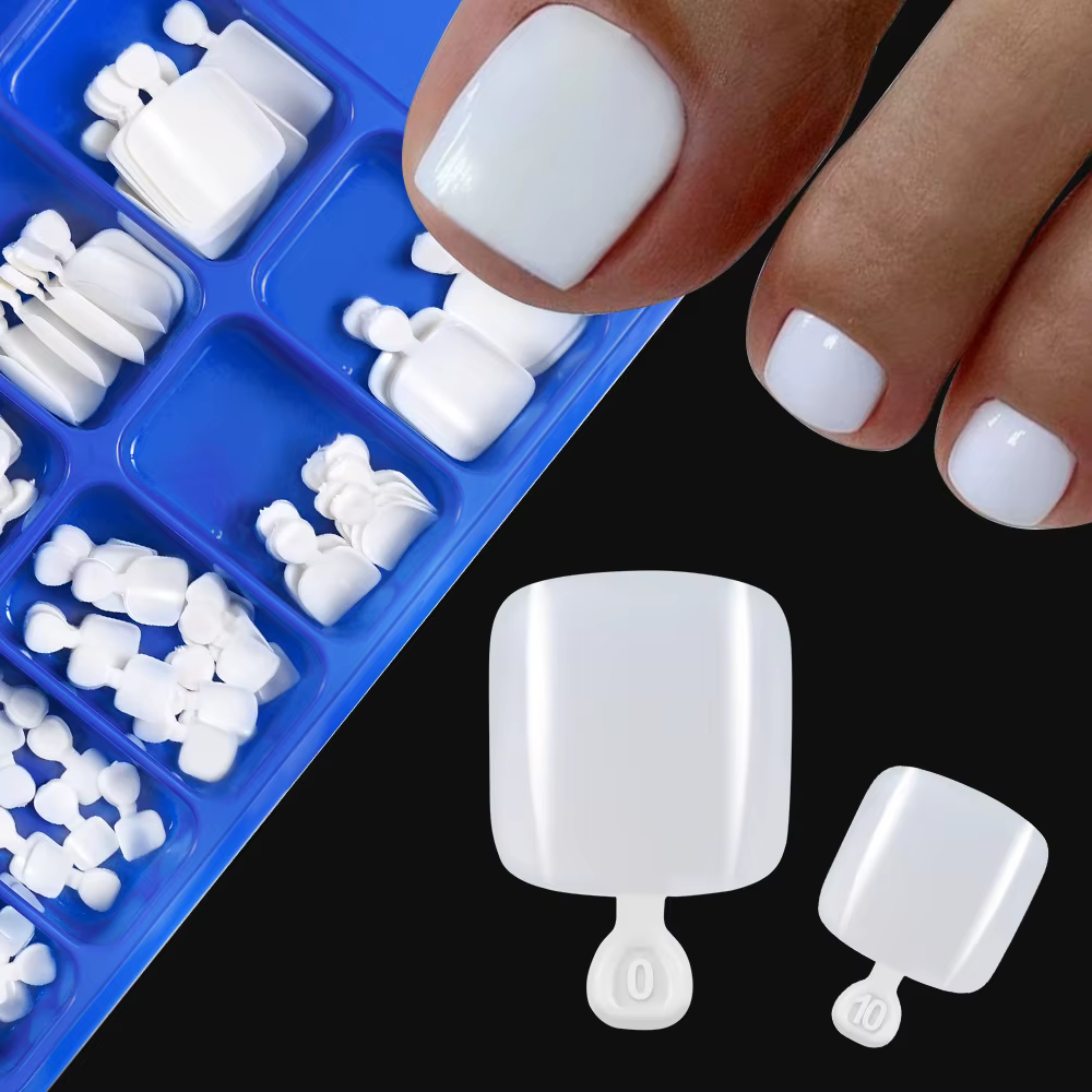 100 faux ongles de pieds naturels blancs à presser