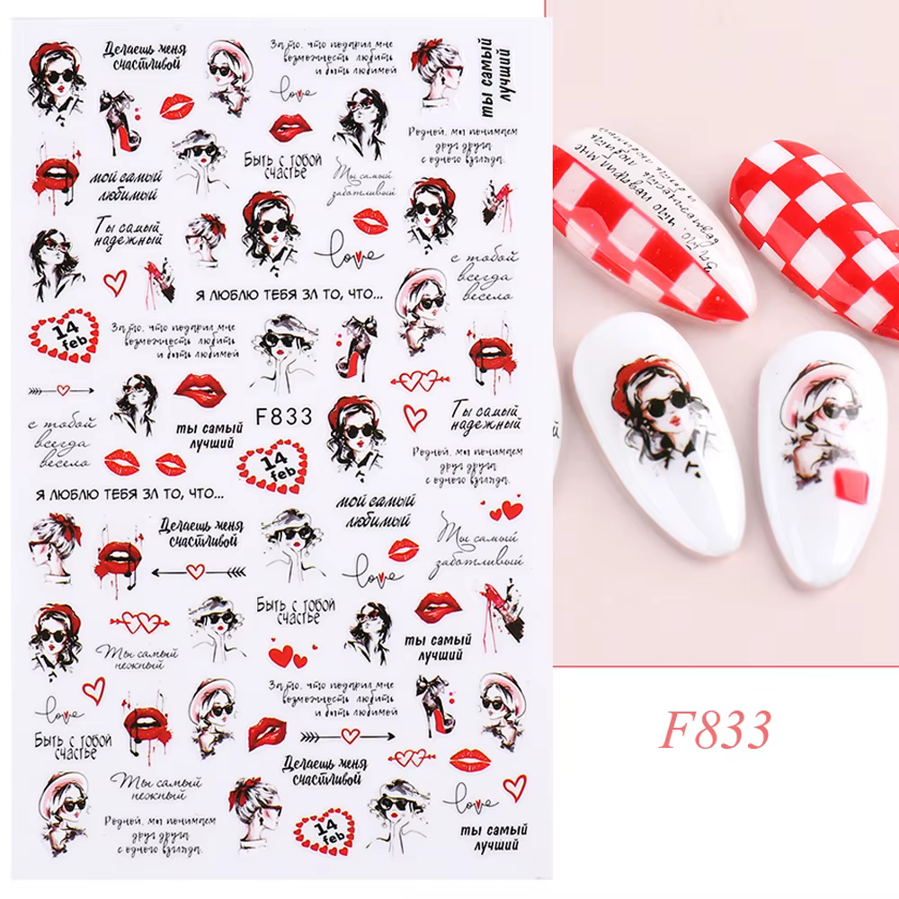 Autocollants pour ongles fleur amour fille sexy pour la Saint-Valentin