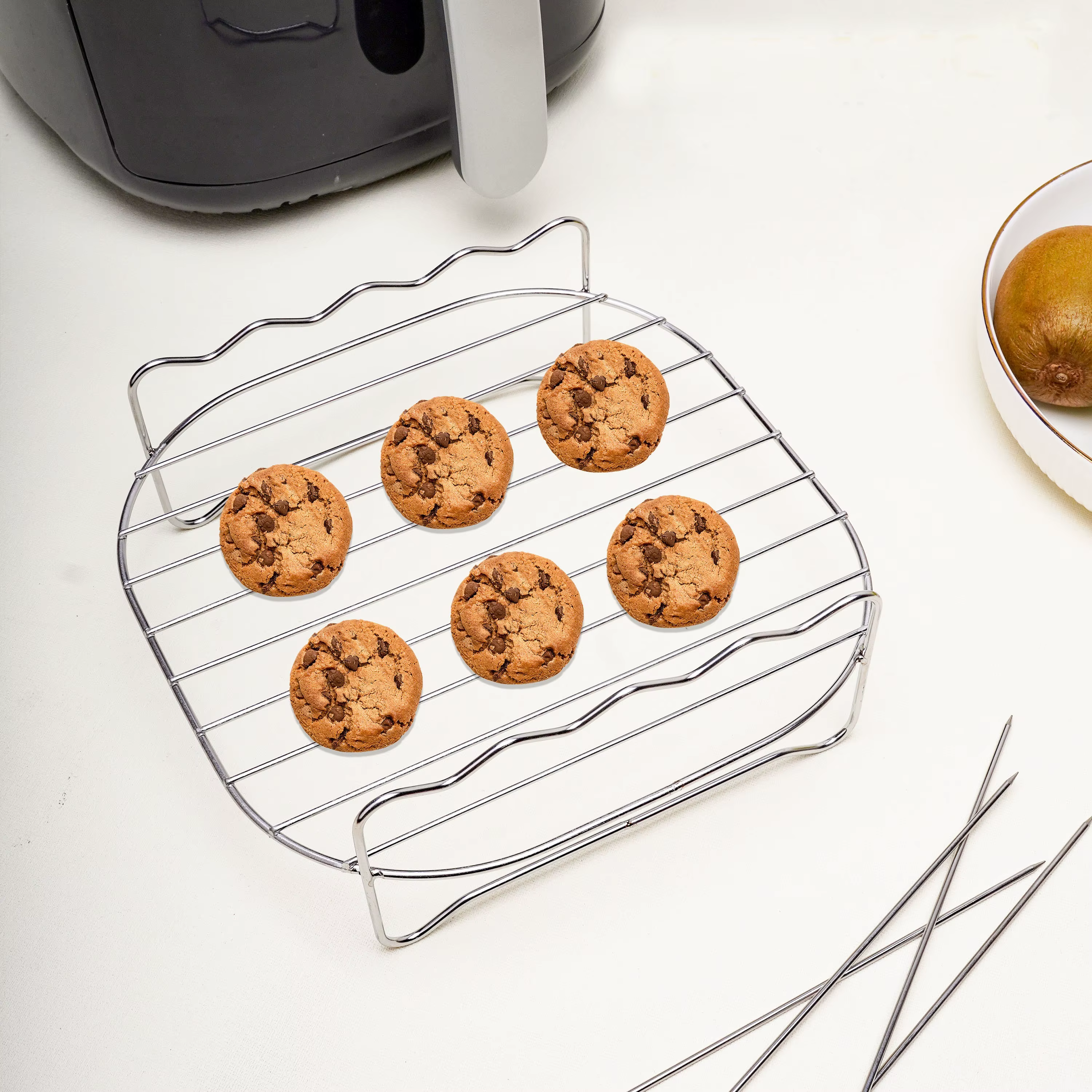 Support double couche pour friteuse à air, support polyvalent pour accessoires de friteuse à air