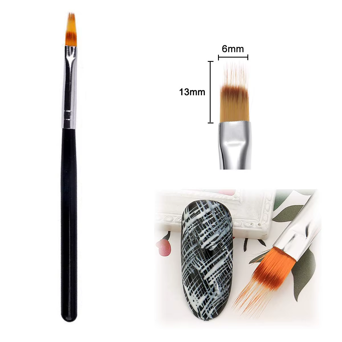 14 cm Ombre Nail Art outil brosse noir doux fourrure ongles