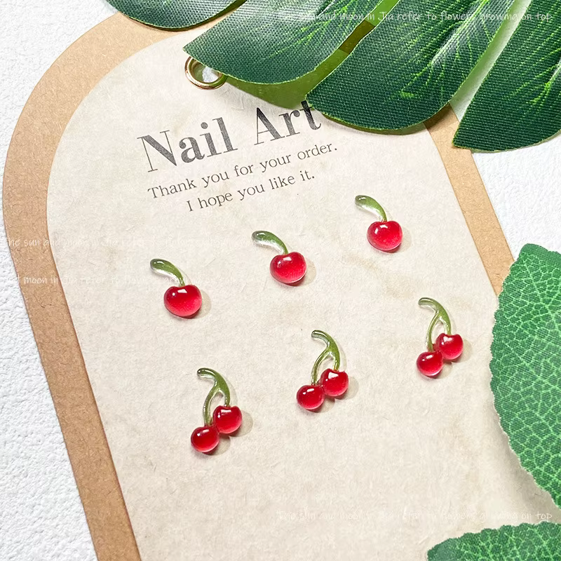 10pc mignon cerise Nail Art accessoires pièces 3D Mini simple Double