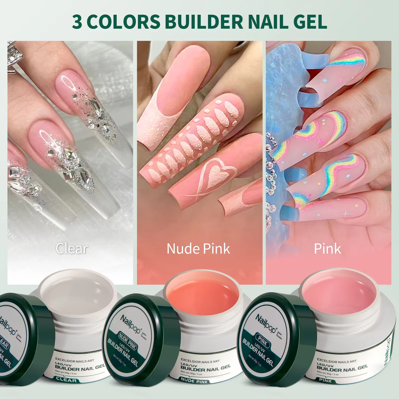 NAILPOP constructeur ongles Gel ensemble 3 couleurs de base Kit d'extension d'ongle clair nu rose renforcer Gel avec brosse 100 pièces formes d'ongles bricolage