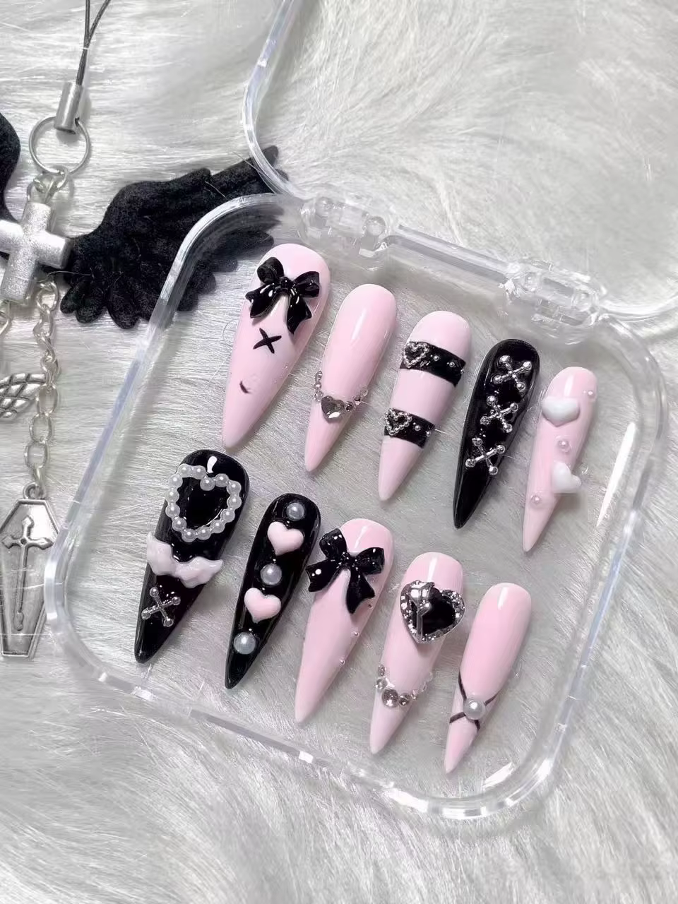 10 pièces de faux ongles Y2K faits à la main avec nœuds