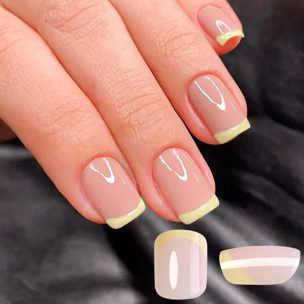 1 boîte couleur bonbon français court carré faux ongles rose/vert/violet couverture complète Macarons presse