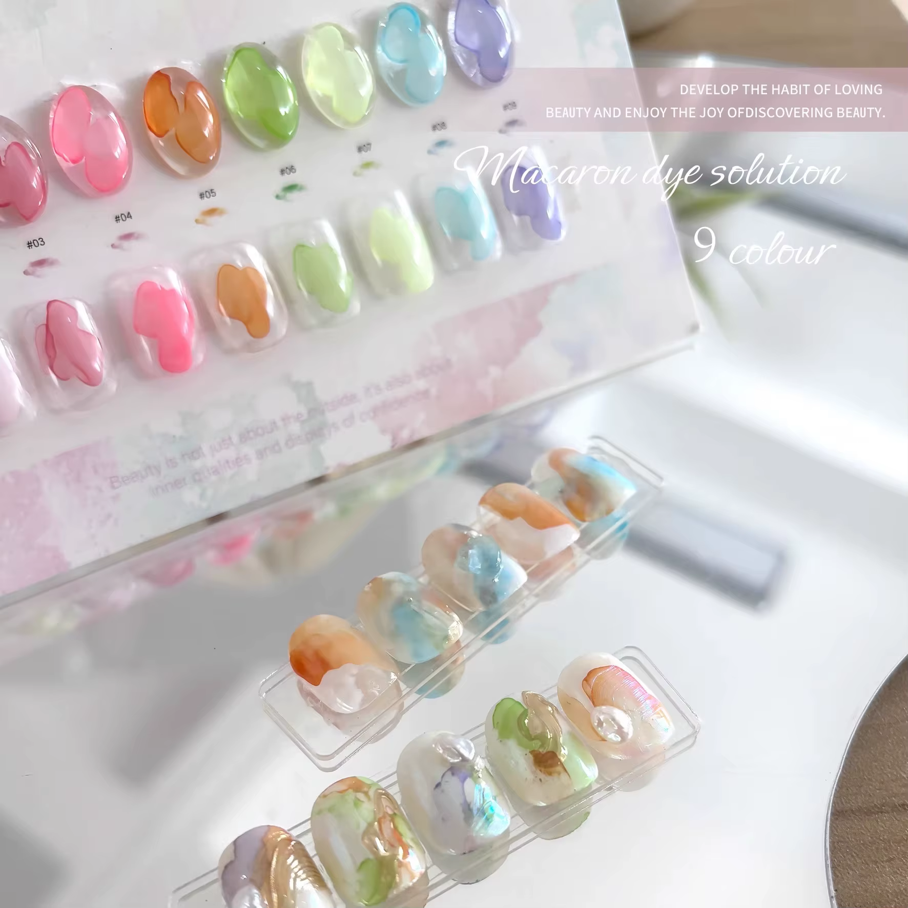 Macaron floraison vernis à ongles marbre encre