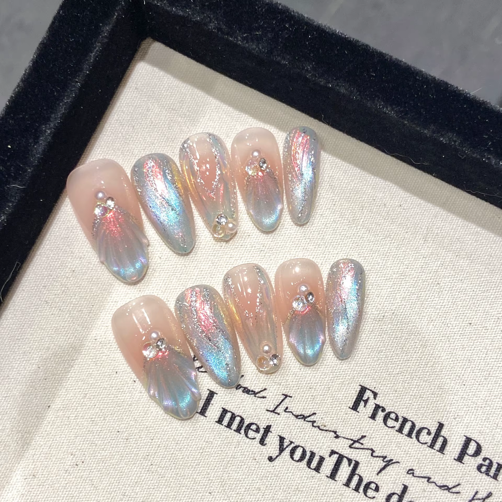 10 pièces brillant fée presse sur les ongles Aurora sirène coquille conception faux