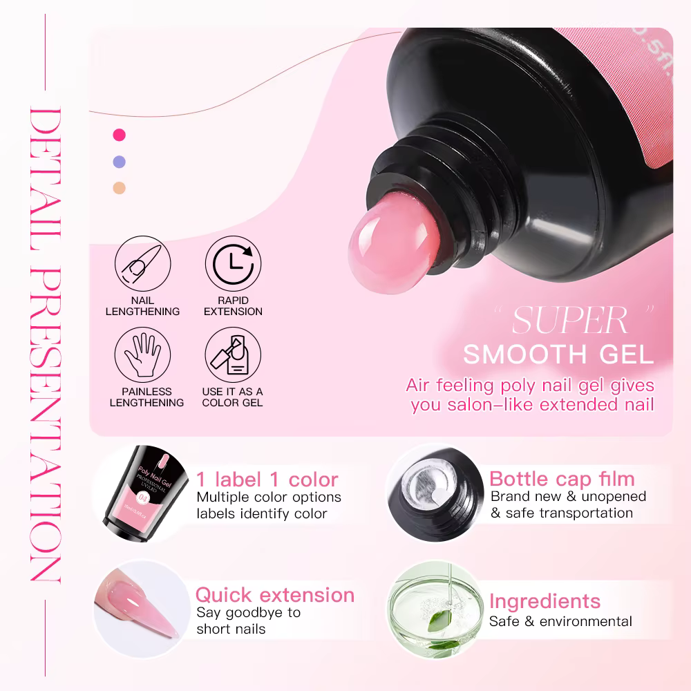 AS 15ml Gel d'extension d'ongle construire des ongles Poly Gel acrylique UV LED Extension rapide du modèle de cristal