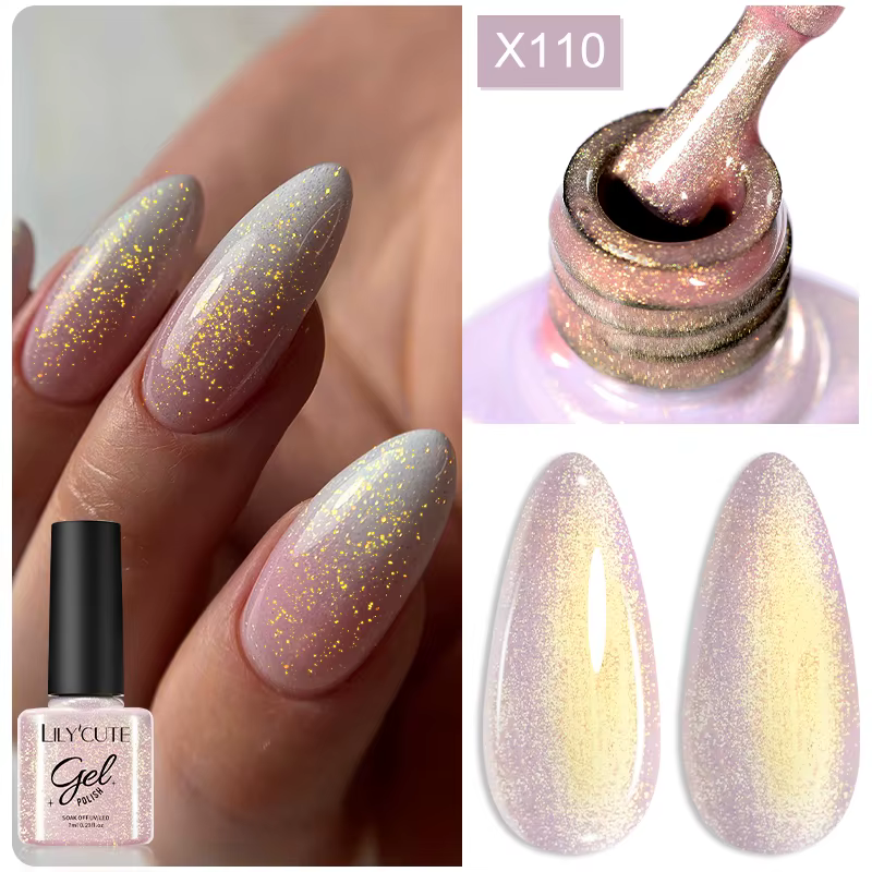 LILYCUTE 7ml or scintillant paillettes Gel vernis à ongles Semi Permanent UV Gel à tremper UV LED