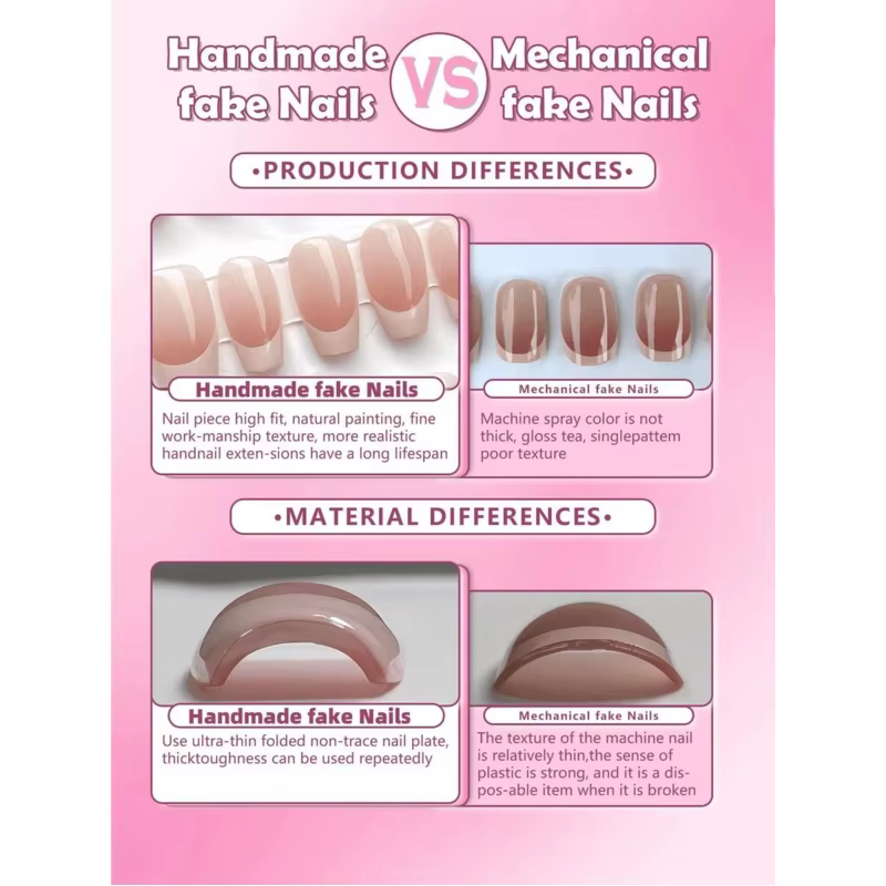 10 faux ongles carrés courts faits à la main