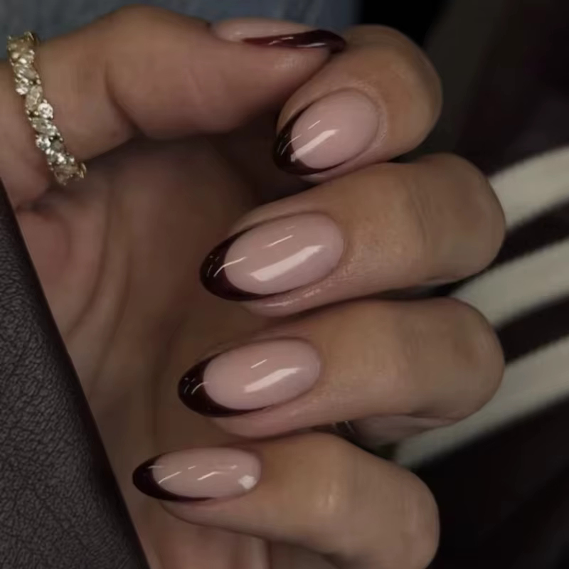 Simple classique français vin rouge amande faux ongles Art Stiletto