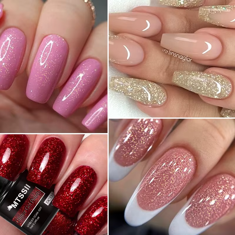 Vernis à ongles gel pailleté rose