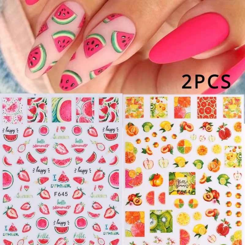 Lot de 2 autocollants pour ongles sur le thème des fruits