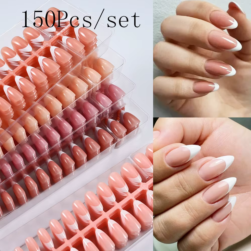 150 pièces/ensemble blanc français Gel ongles conseils moyen amande nu rose presse