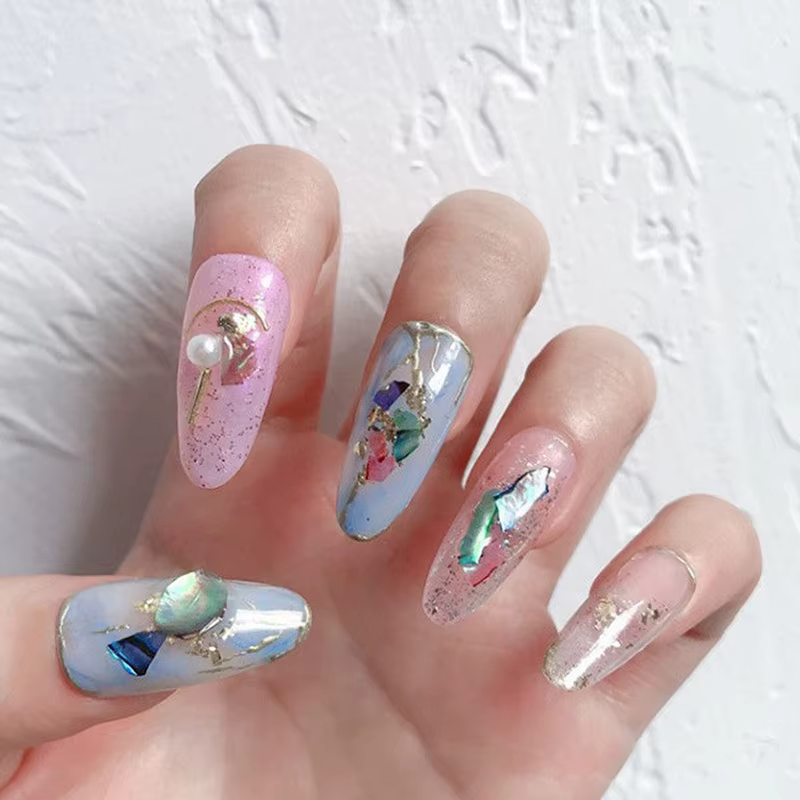 Autocollants N64.Ormeau coquille tranche nail art