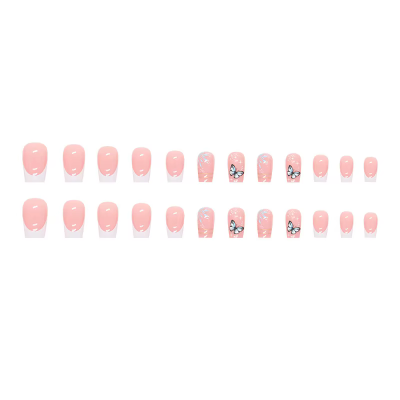 24 morceaux de faux ongles en forme de cercueil imprimés effet 3D avec 1 colle