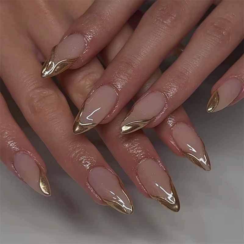 Faux ongles français à pression en forme d'amande