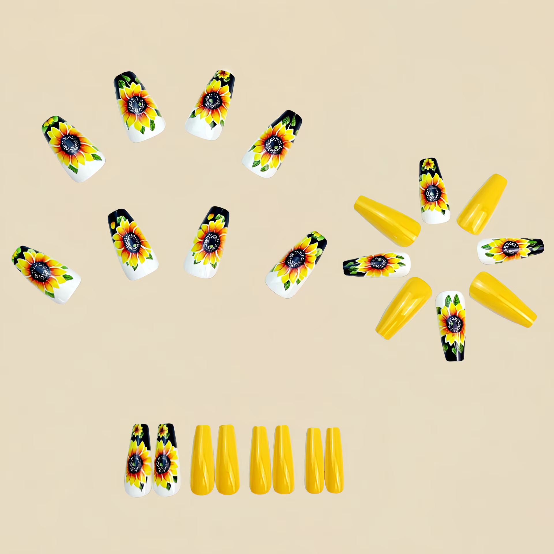 Faux ongles tournesol avec autocollant en gelée