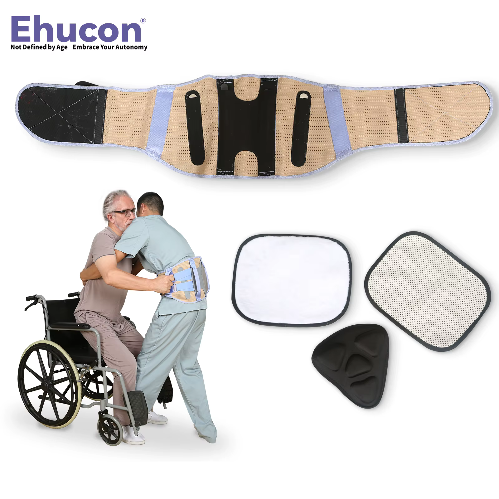 Ceinture de soutien lombaire Ehucon Comfort Caregiver pour soulager les douleurs du bas du dos, ceinture de transfert de patient, ceinture de physiothérapie avec poignées