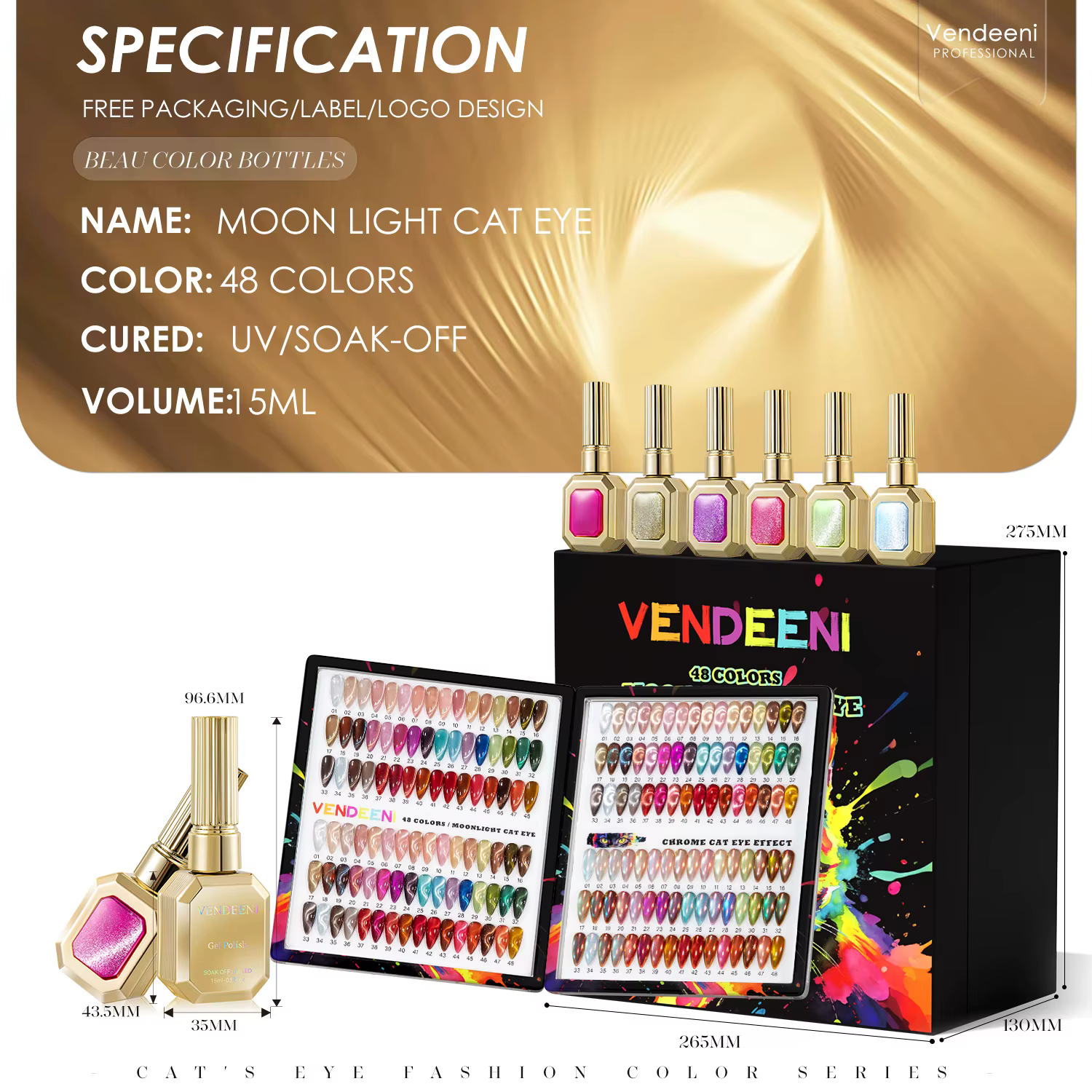 Vendeeni Nouveau Kit de Gel Effet Œil de Chat Clair de Lune 48 Couleurs avec Nuancier