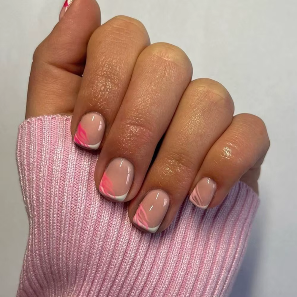 Mode court rond faux ongles été doux pamplemousse français zèbre