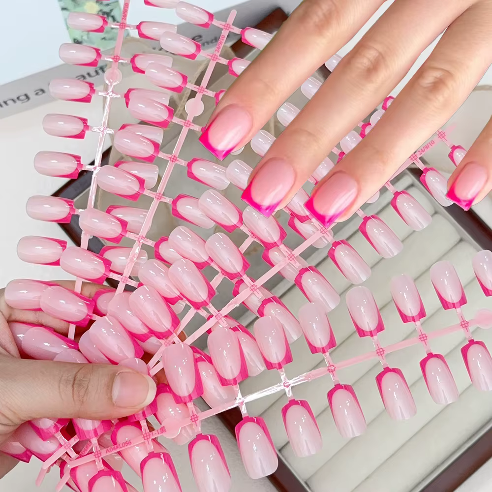 120 pièces court carré blanc français faux ongles conseils nu rose cercueil en forme brillant presse