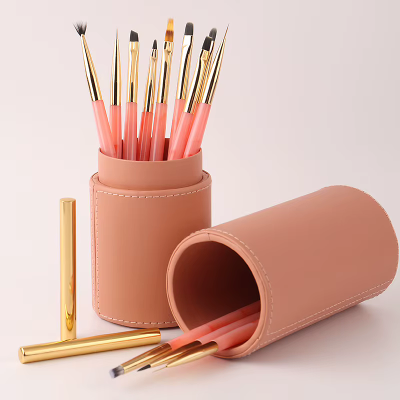 Lot de 12 pinceaux de nail art roses avec manche en jade incrusté