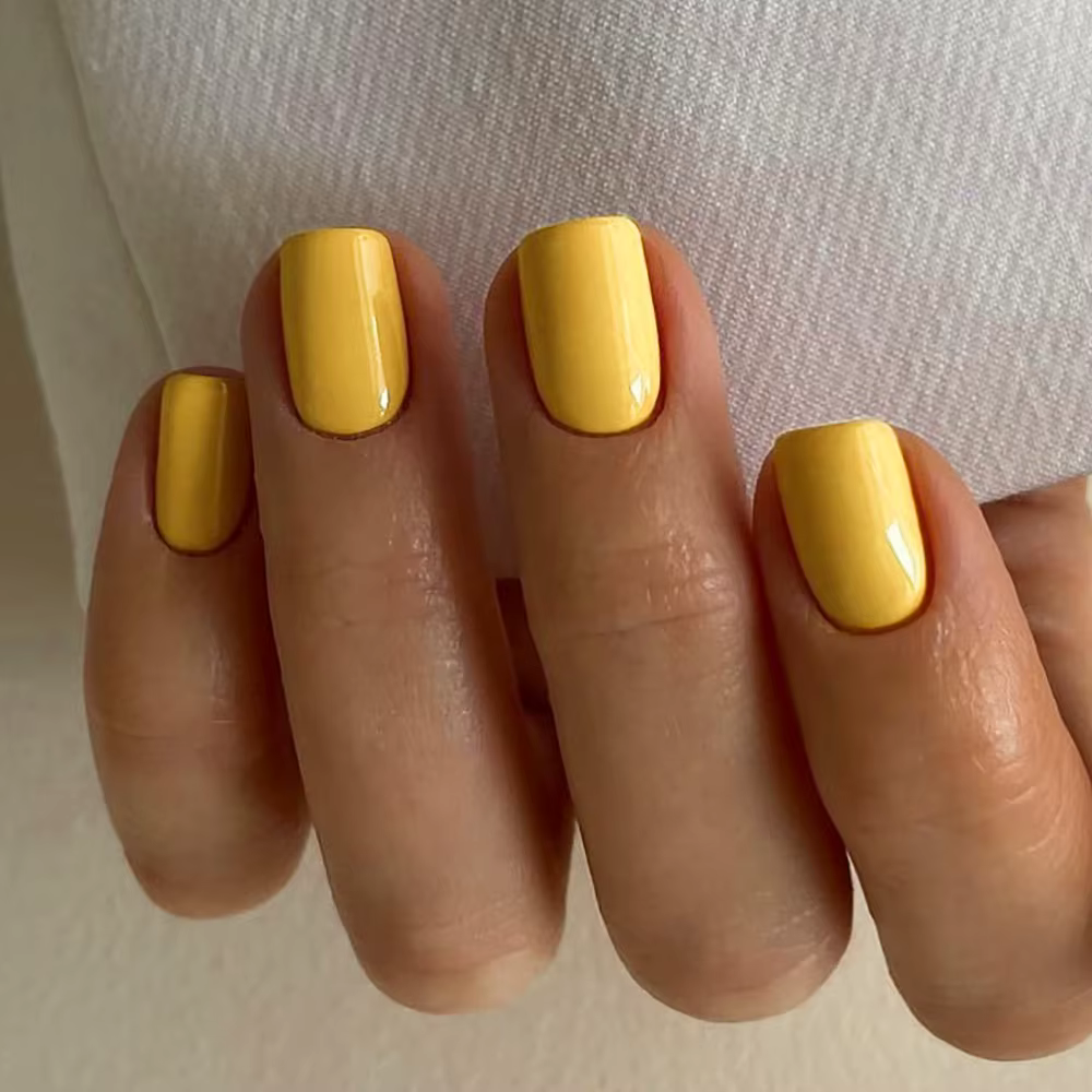 24 pièces/ensemble carré jaune presse sur ongles Faux