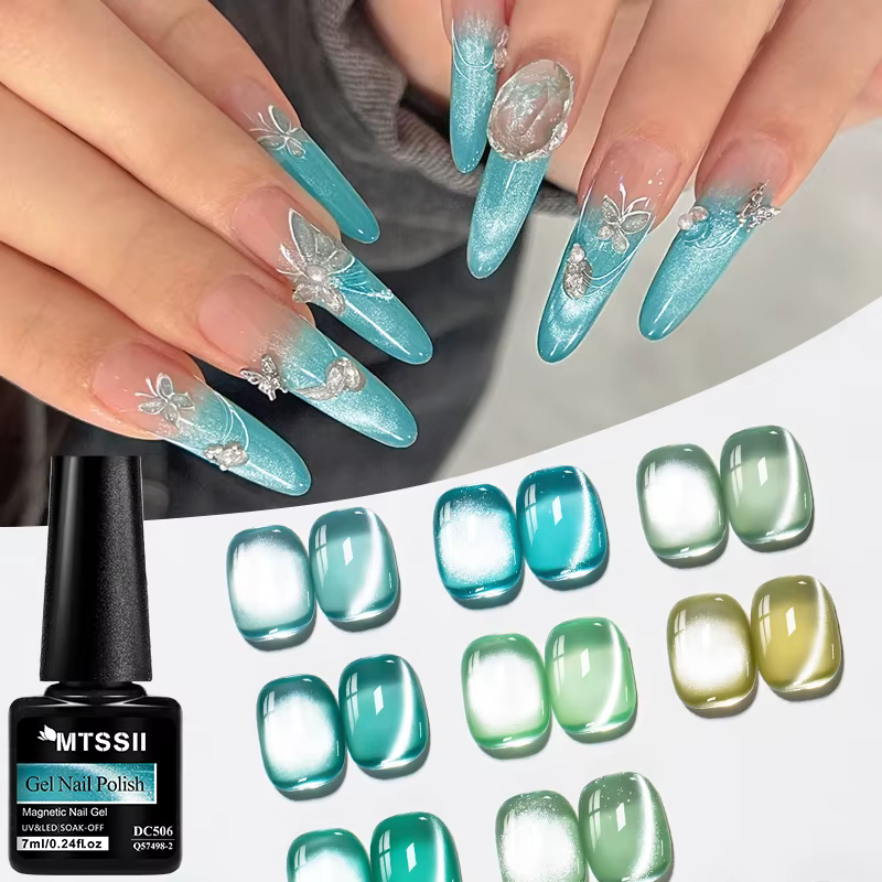 Vernis à ongles magnétique semi-permanent Mint Mambo Cat effet gelée avec perles de verre