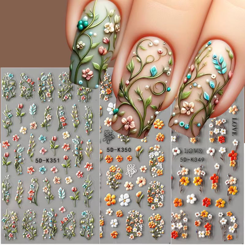 Autocollants pour ongles en relief marguerite 5D