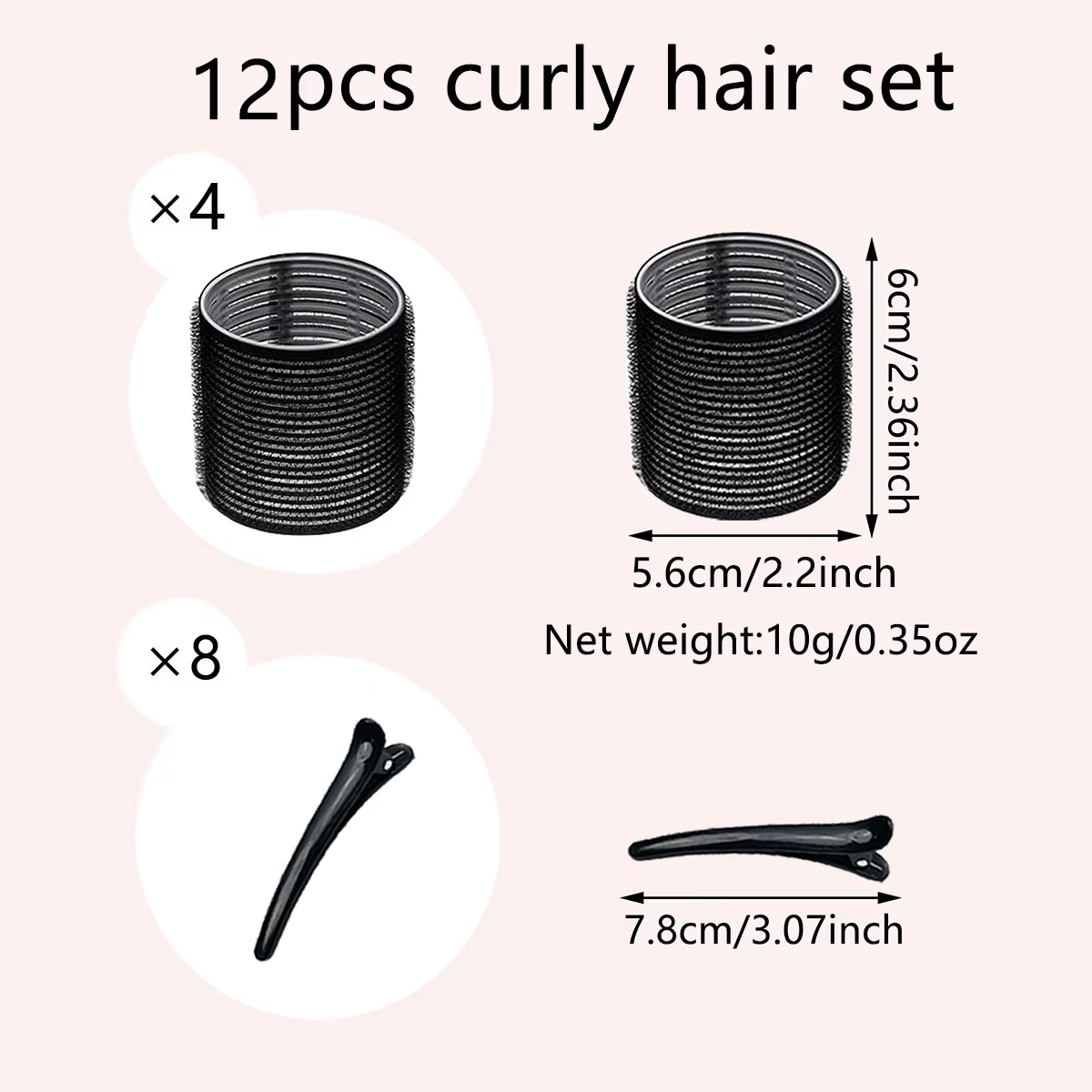 Kit de bouclage pour femmes, 12 pièces (4 rouleaux à cheveux + 8 pinces à cheveux) - Ensemble de boucles pour salon de coiffure familial, texture volumineuse