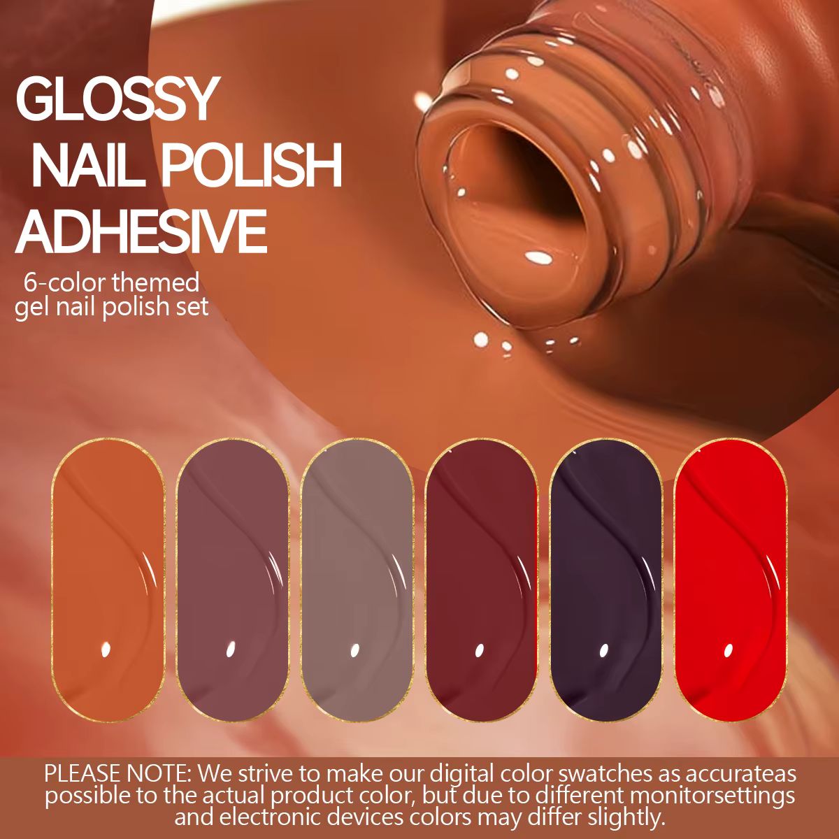 Ensemble de vernis à ongles vintage rouge-brun 6 couleurs