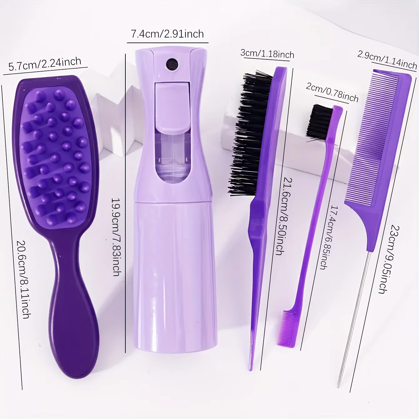 Ensemble de soins capillaires rose 5 pièces, kit de coiffage tout-en-un avec flacon pulvérisateur, brosse de massage et peignes