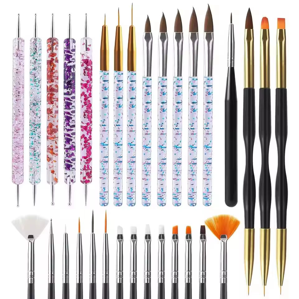 6/31 pièces Nail Art brosse conception pointe peinture dessin sculpture pointillage stylo FlatFan Liner acrylique Gel UV vernis outils d'art des ongles