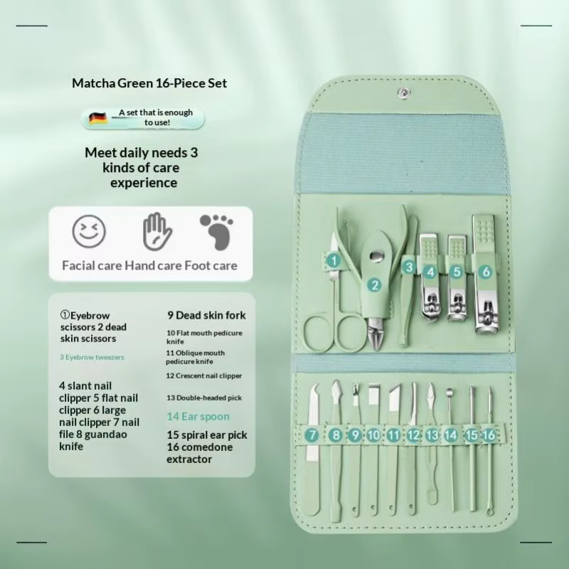 Kit de manucure et pédicure professionnel 4/16 pièces, coupe-ongles, pinces à cuticules, avec étui de voyage