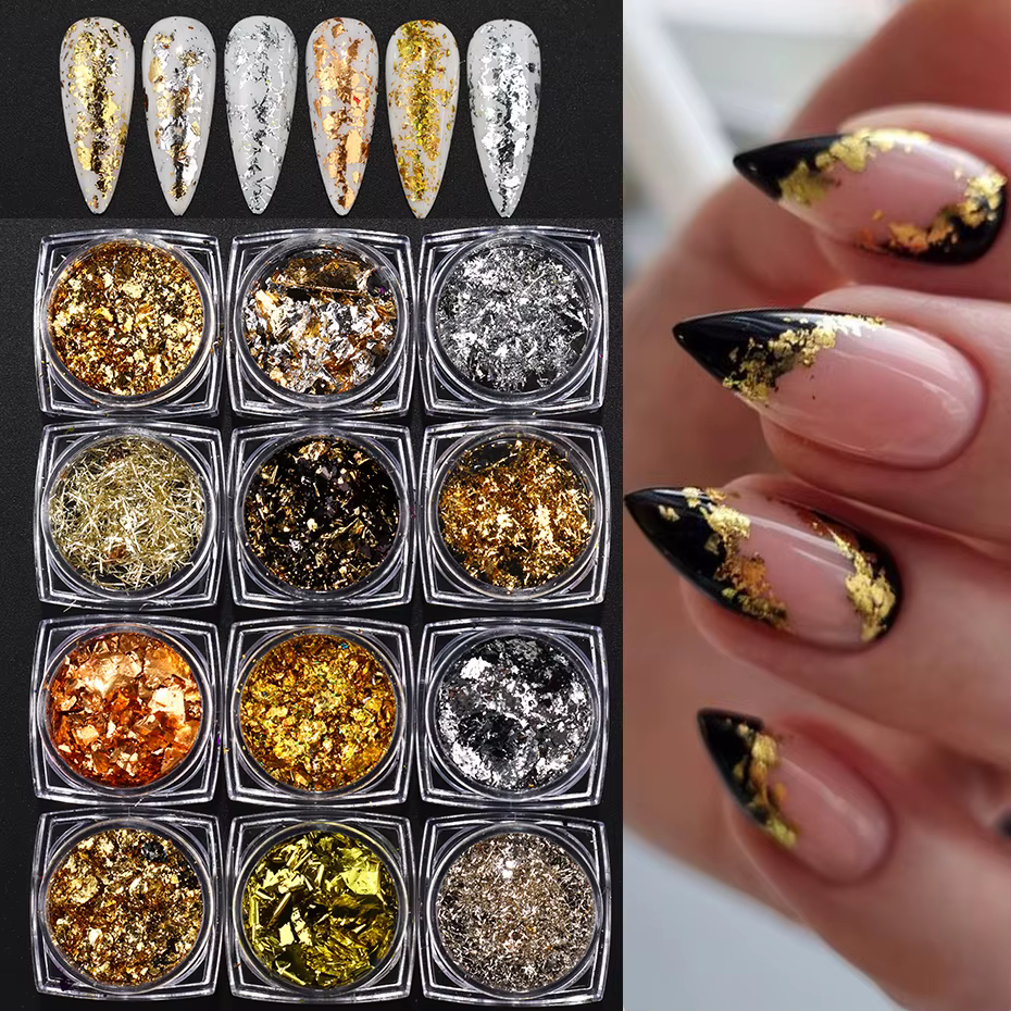 Feuilles d'or et d'argent pour ongles magnifiques