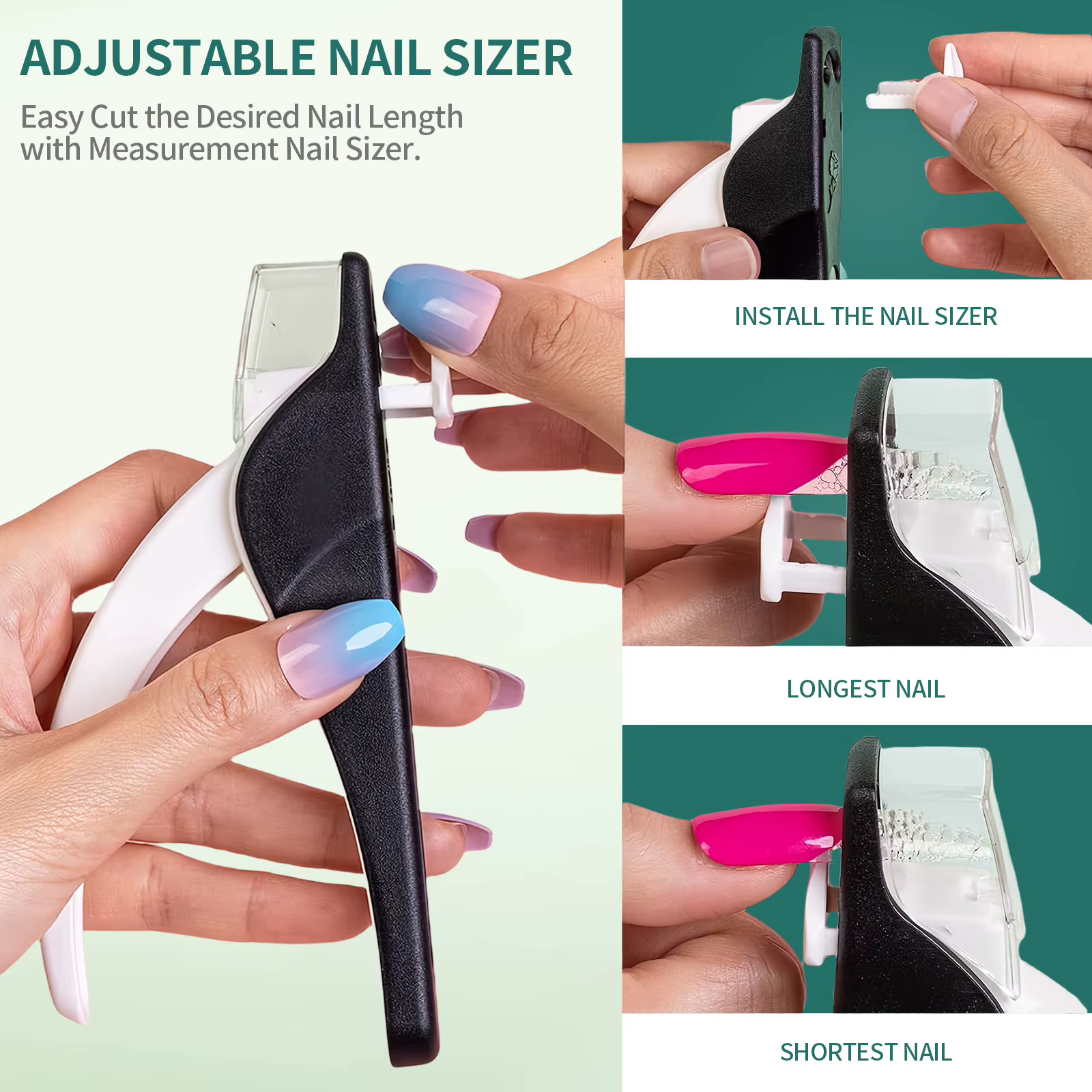 NAILPOP coupe-ongles acrylique réglable avec Sizer lame professionnelle en acier inoxydable
